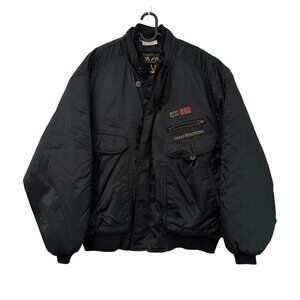 US Air Corp Airforce Black Satin Nylon Instructors Patch Bomber Jacket Men Large